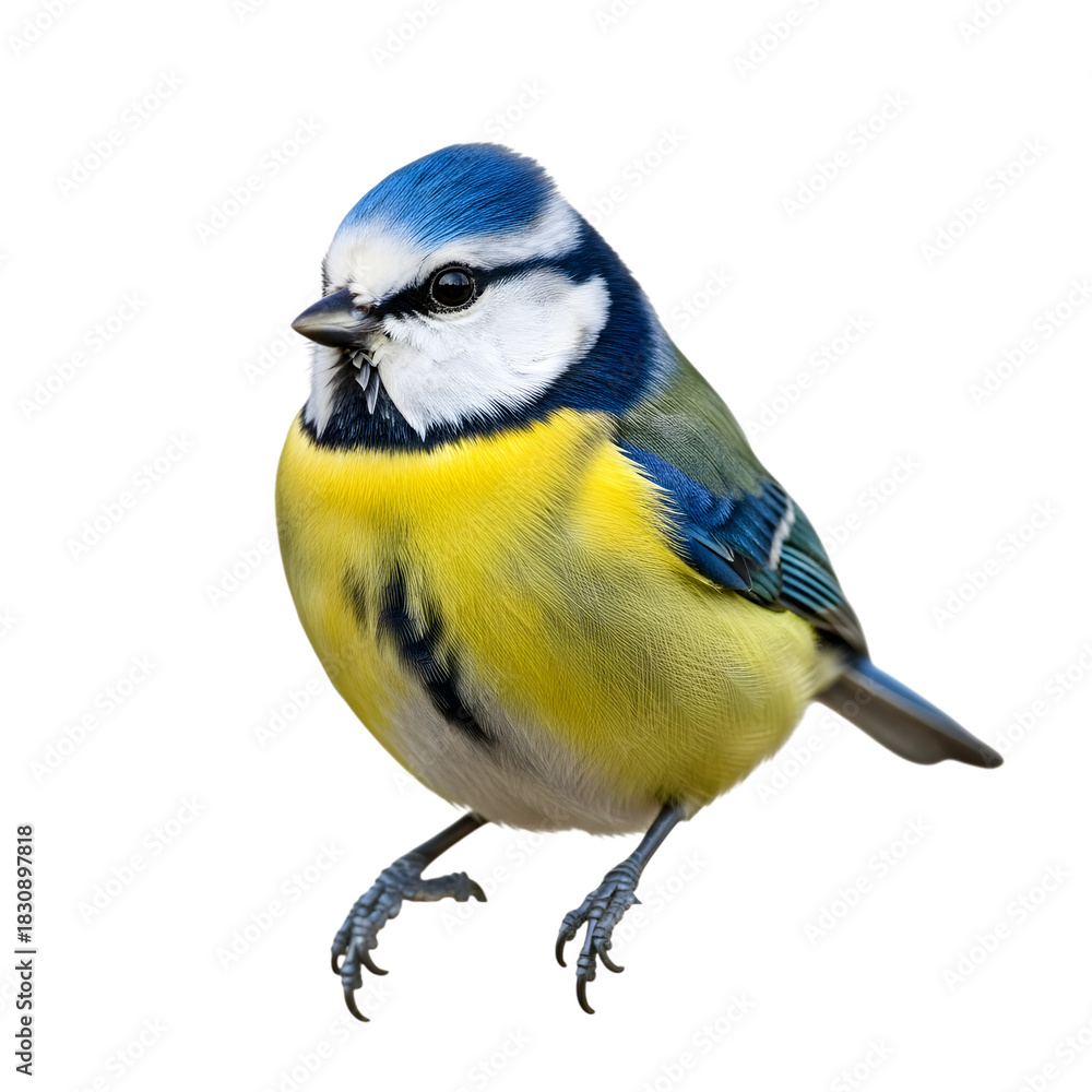 Obraz premium Vibrant blue tit perched against a dark backdrop showing detailed plumage