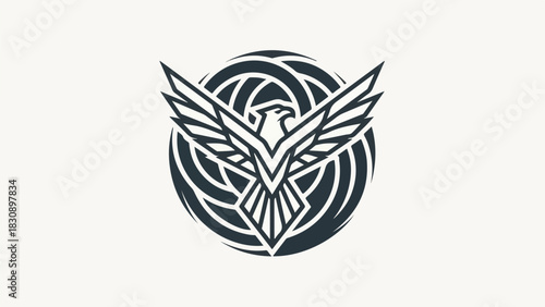 Elegant eagle soaring with outstretched wings against a circular backdrop.