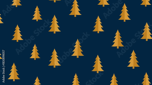 Elegant Christmas Tree Pattern Golden Fir Trees on a Deep Blue Background for Holiday Designs