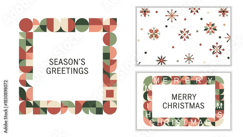 Festive Season's Greetings in Geometric Patterns, Christmas Cards