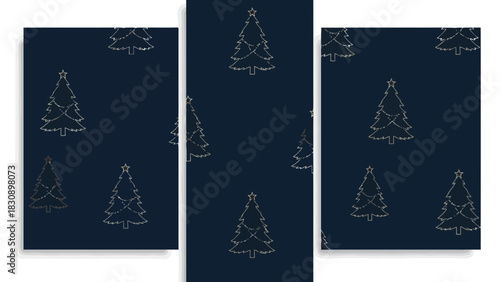 Festive Christmas Tree Pattern on a Dark Blue Background - Seamless Holiday Design