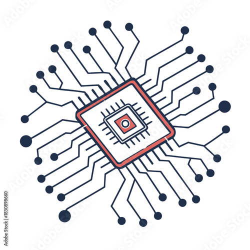 Minimalist Circuit Board Pattern Vector Icon
