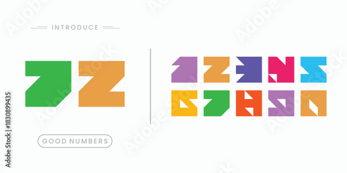 Custom vector creative color geometry shapes' numerals. font alphabet vector illustrations.