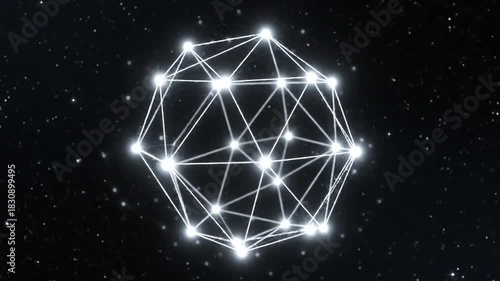 Illuminated dodecahedron floats in starry space