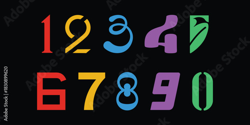 Custom vector creative color geometry shapes' numerals. font alphabet vector illustrations.