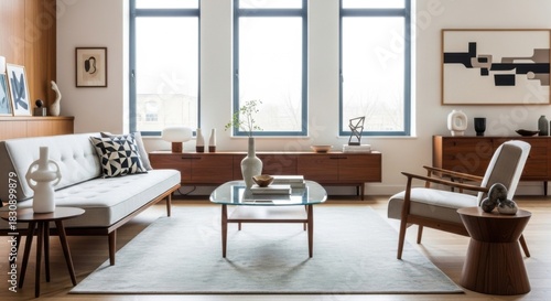 Modern Bright Living Room with Large Windows and Minimalist Decor