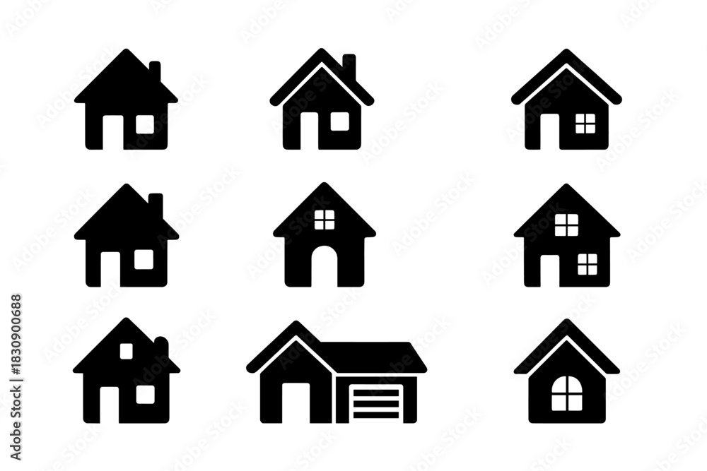 Fototapeta premium Various black silhouette home house icons for web design and user interface applications