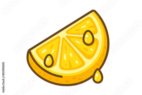 Bright yellow stylized cartoon citrus fruit wedge dripping with fresh juice
