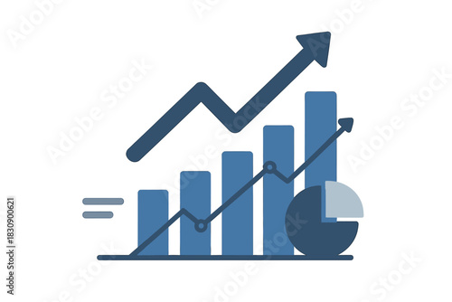 Business growth and financial progress visualized with data charts and rising arrows