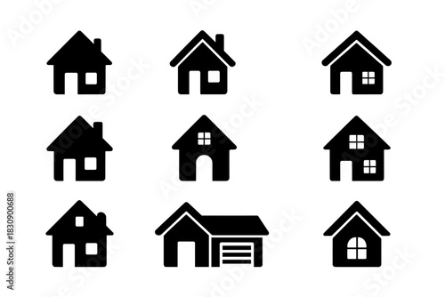 Various black silhouette home house icons for web design and user interface applications