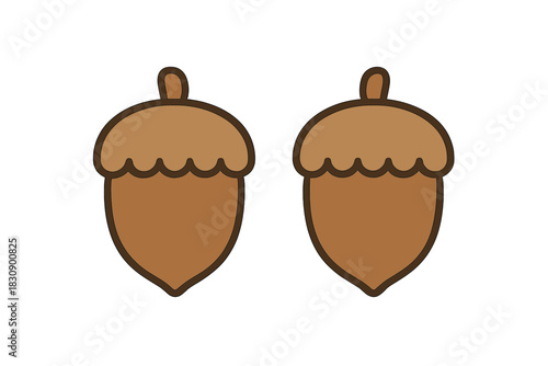 Simple stylized pair of brown acorns with caps isolated on a white background