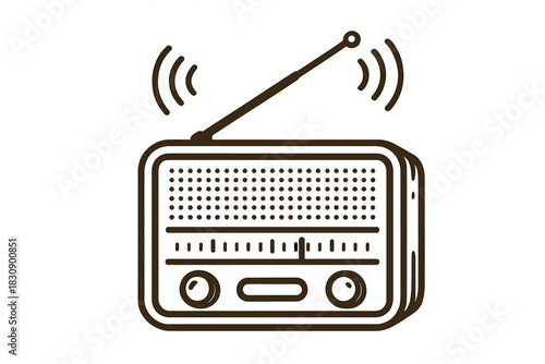 Retro portable radio receiver device with antenna and sound wave signals