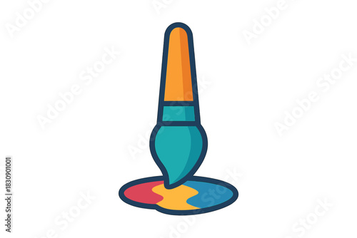 Vibrant paintbrush dipping into a puddle of red yellow and blue primary colors