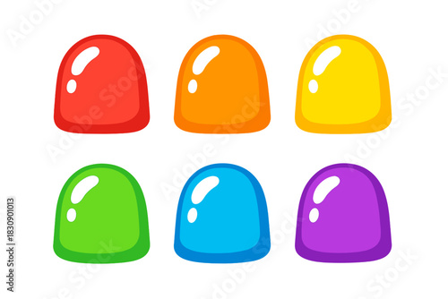 Vibrant glossy gumdrops and jelly sweets in primary and secondary colors