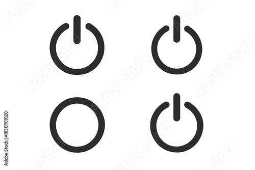 Four different power button icons set for electronic devices and user interfaces