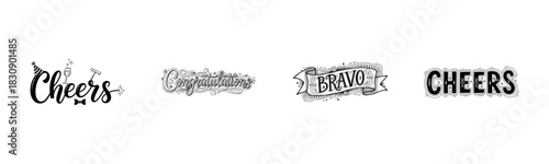 Celebratory decorative typography designs featuring cheers and congratulations