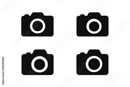 Set of four identical black camera silhouettes for modern web and mobile interface projects