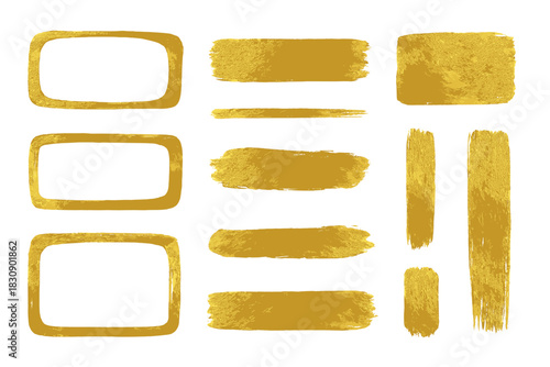 Golden metallic paint strokes and rectangular frames for luxury graphic design