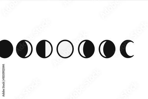 Complete lunar cycle showing the progression of moon phases from new moon to full moon
