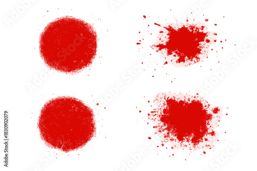 Abstract red paint splatters and grunge texture stains set on white background