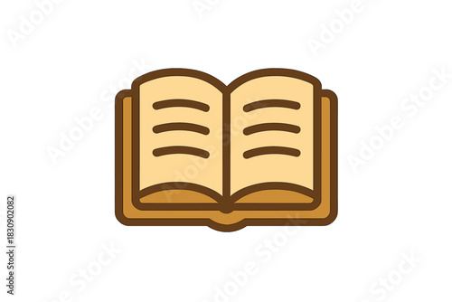 Stylized graphic of an open book with pages showing abstract text lines symbolizing knowledge and learning