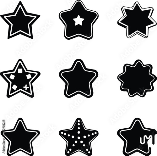 Star Christmas sweet cookie icon set, simple black silhouette vector