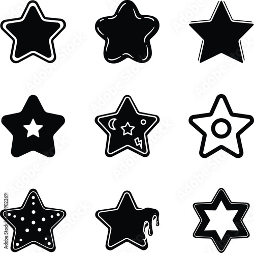 Star Christmas cookie icon set, simple black silhouette vector