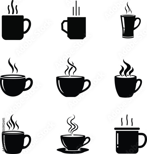Mug Christmas coffee cup icon set with steam