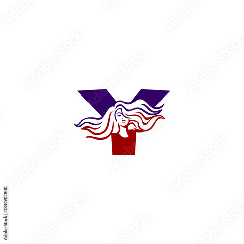 An elegant woman letter logo featuring flowing hair shaped into an alphabet form, crafted with stylish lines, modern aesthetics, and feminine identity perfect for beauty and branding.