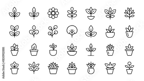 Set of minimalist plant icons simple line art vector design perfect for app design and web elements