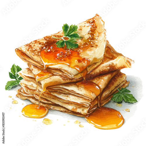 watercolor of Crepes Suzette, vector, isolated on a white background.