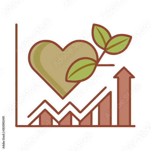 Financial Growth Graph with Heart and Leaf Symbol for Social Impact Investing Vector
