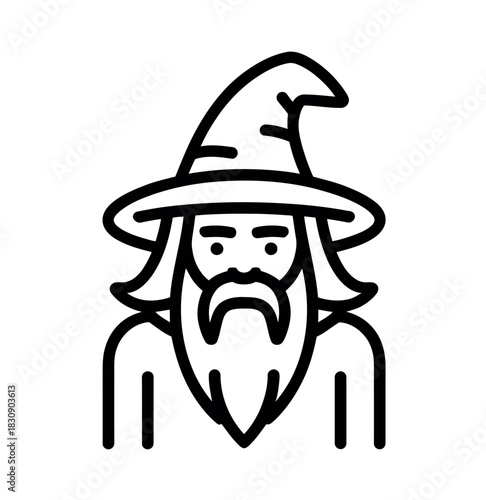 A stylized illustration depicts a wise old wizard with a long beard and pointed hat, ready to cast a spell.