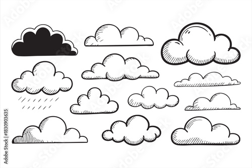 Cartoon cloud drawings for weather apps, design assets, and print layouts