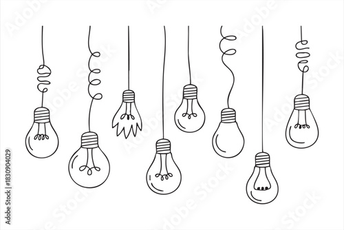Creative idea bulb sketches for education materials and design layouts