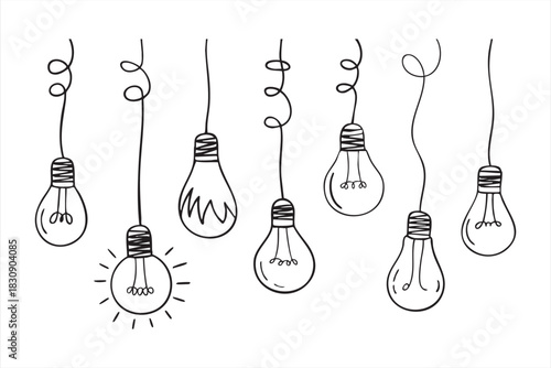 Light bulb line drawings for inspiration themes and conceptual artwork