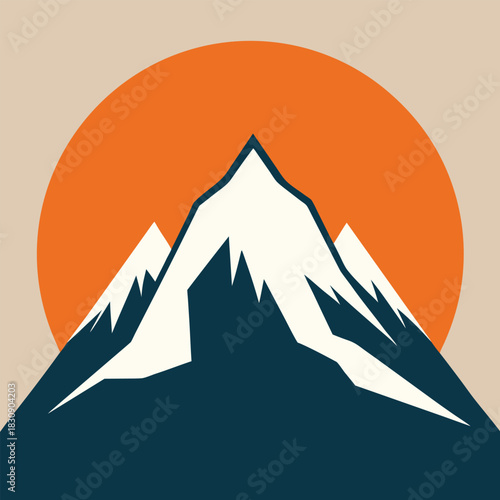 Serene mountain landscape with a bright sun rising or setting