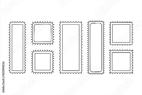 Postage stamp border frames for postal designs and vintage label artwork