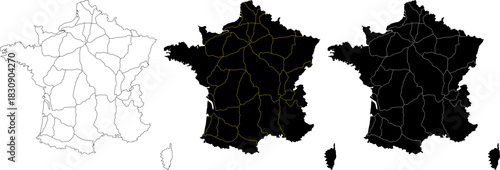 France map vector illustration showing French bordar, state country, France map editable outline and flat shape view