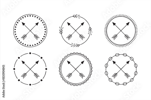 Rustic tribal arrow emblems for handcrafted identity and vintage layouts