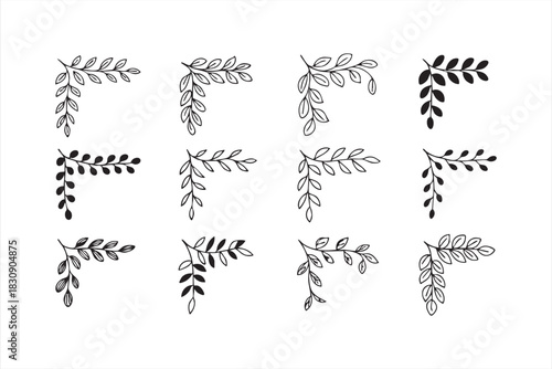 Decorative plant-inspired corner elements for borders and graphic design