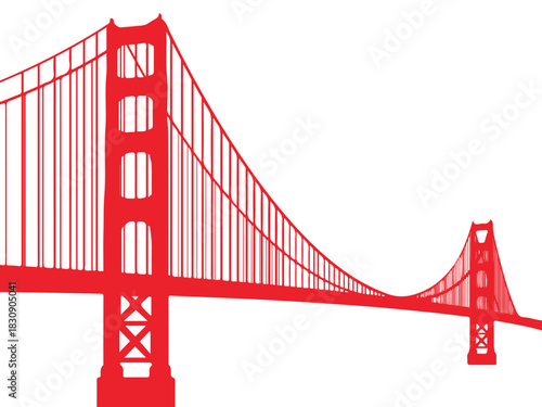 Red Suspension Bridge Graphic Illustration