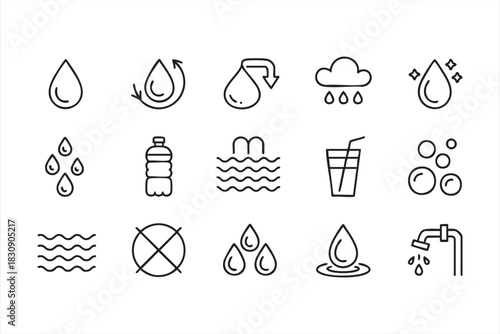 Minimal liquid and droplet symbols for clean-water design and digital interfaces
