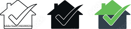 House with check mark icon set vector illustration in different styles symbol for real estate or home inspection