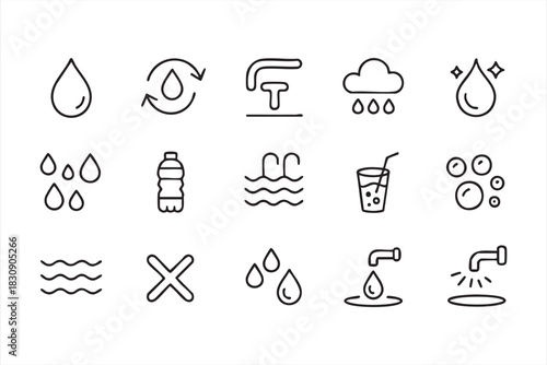 Hydration-themed bottle, faucet, and droplet icons for health and fitness tools
