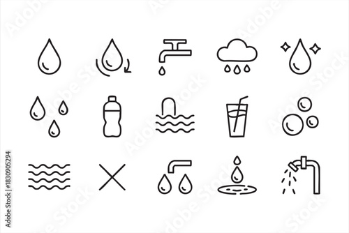 Wave, bubble, and water drop illustrations for fluid-themed UI and branding
