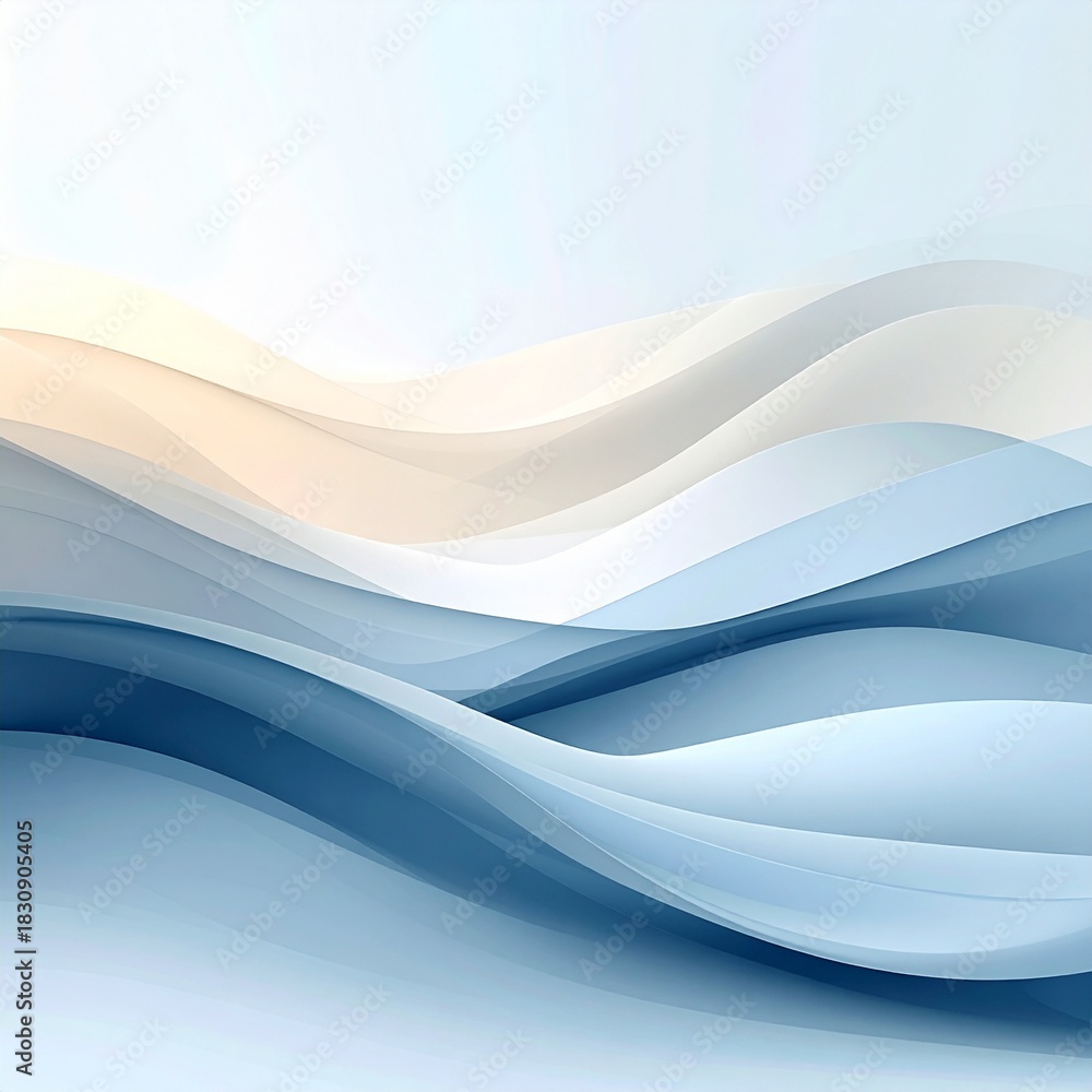 Obraz premium ブルーグレーと温かなクリームが滑らかな波となって流れ、冬の静けさを抽象化した穏やかなコンポジションです。 軽い粒子感と柔らかなぼかしが、室内アンビエンスや静かなジャズのフレージングを思わせます。