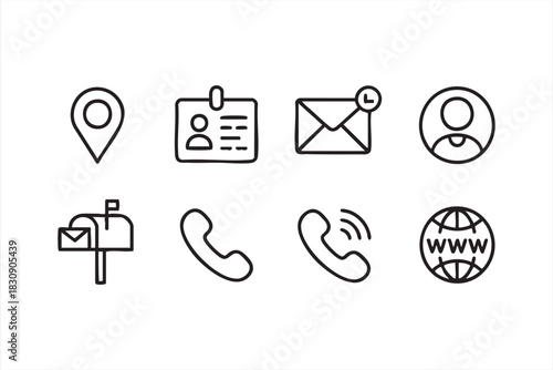 Contact and communication icons for business cards, websites, and UI layouts