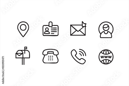 Minimal phone, email, and location symbols for corporate communication design