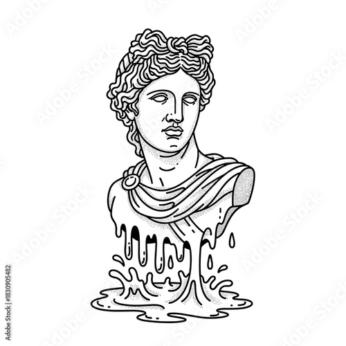 Melting Greek Statue Bust with Dripping Effect.